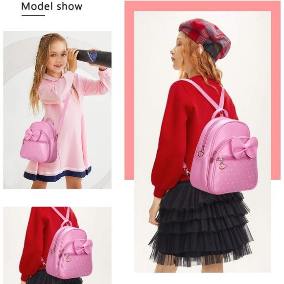 Bowknot Polka Dot Mini Backpack And Convertible Shoulder Bag Purse for Women - Picture 7 of 7